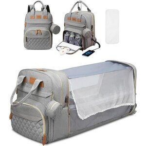 Large diaper bag backpack with changing station waterproof travel baby bag grey